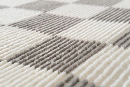 Revival Rugs Gambit 6'7"x9' Checkered Rug Washable Area Rug for Living Room Bedroom - 100% Recycled Oeko-TEX Certified, Medium Pile, Gray, Beige