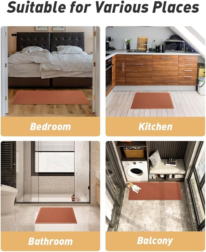 Upgraded Waffle Runner Rug Super Absorbent Non Slip Bath Mats for Bathroom Machine Washable Bathroom Runner Rug with Tassels, Ideal for Hallway Bedroom Laundry Room, Dirty Orange, 2'x 4'(24" x 48")