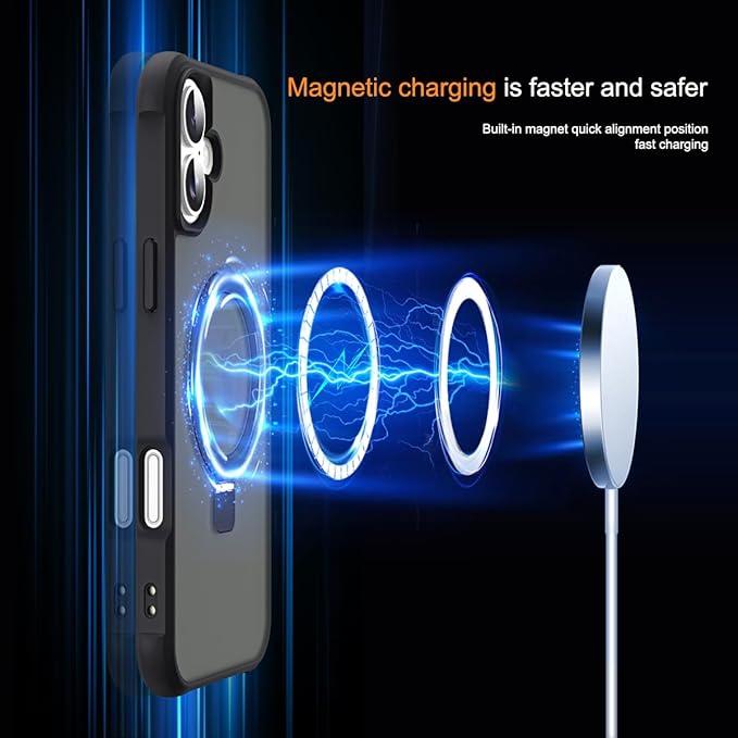 Compatible with iPhone 16 Case with Invisible Magnetic O-Ring Stand Military-Grade Translucent Case for iPhone 16 6.1" [Compatible with Mag-Safe][Great Grip Feeling], Black