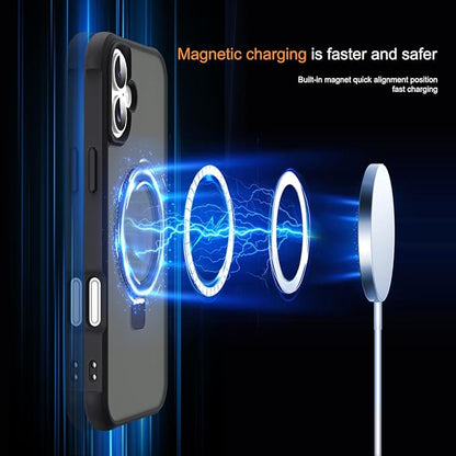 Compatible with iPhone 16 Case with Invisible Magnetic O-Ring Stand Military-Grade Translucent Case for iPhone 16 6.1" [Compatible with Mag-Safe][Great Grip Feeling], Black