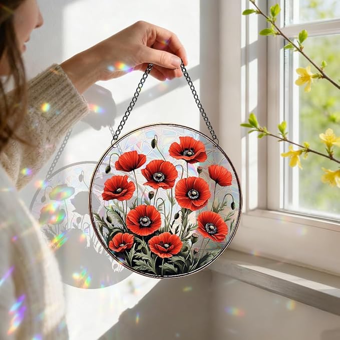 8 Inch Acrylic Window Hanging, Forget Me Not Flower Stained Glass Suncatcher, Window Decor, Plant Lover Gift for Women, Best Friend, Family, Colleague, Classmate (233)