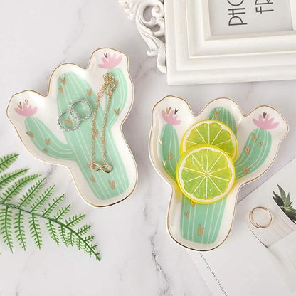 Stephanie Imports Cactus Ceramic Trinket Plate and Decorative Jewelry Dish