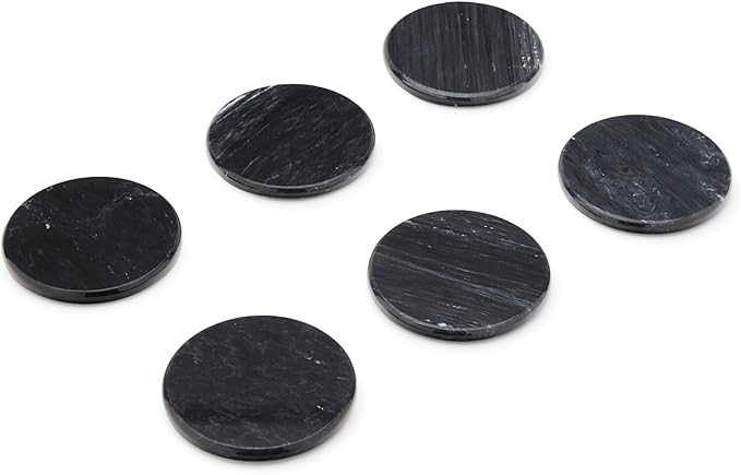 Fox Run Natural Polished Marble Coasters, Set of 6 Black Coasters
