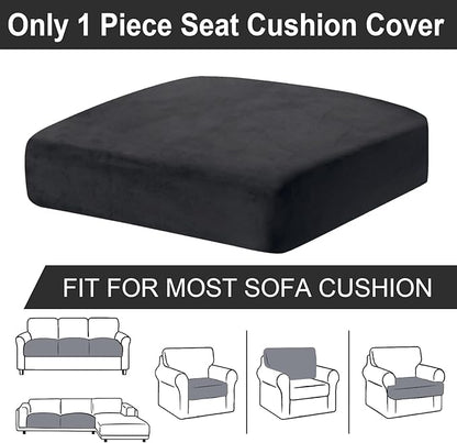 Couch Cushion Cover Velvet 1 Piece Seat Cushion Cover Stretch Armchair Cover Separate Sectional Sofa Slipcovers Furniture Protector (1-Seater or Sofa Backrest, Black)