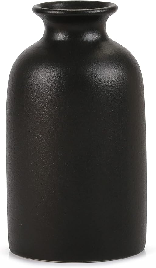Ceramic Black Small Vase, Dry Flower Vases Minimalism Style for Modern Table Shelf Fit Fireplace Bedroom Kitchen Living Room Home Decor (Black, Medium)
