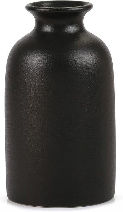Ceramic Black Small Vase, Dry Flower Vases Minimalism Style for Modern Table Shelf Fit Fireplace Bedroom Kitchen Living Room Home Decor (Black, Medium)