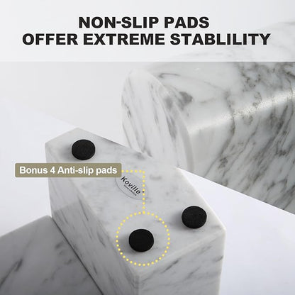 Koville Natural Italian Marble Bookends for Shelves, Book Ends for Heavy Books, 13LBS Ultra Heavy Duty Book Holders, Triumphal Arch Bookends Office Bookshelf Decor for CDs/Video Games(Bianco Carrara)