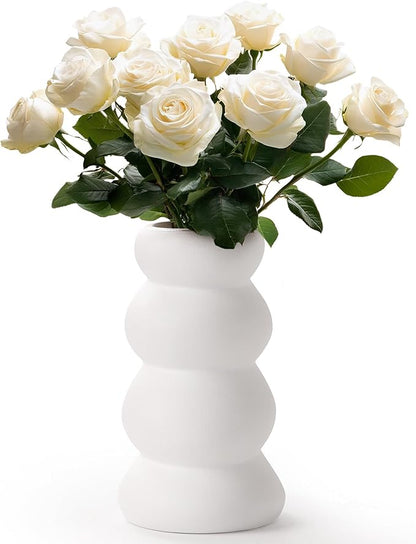 BosilunLife Ceramic Vase with Stacked Bubble Design – Boho Modern Sculptural Flower Vase for Home Decor, Shelf or Table Centerpiece (Unglazed White)