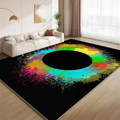 Abstract Paint Splash Rug 6x8 Large Area Rugs Colorful Paint Black Hole Rugs Non Slip Low Pile Indoor Washable Carpet for Living Room Farmhouse Bedroom Apartment Home Decor Floor Mats