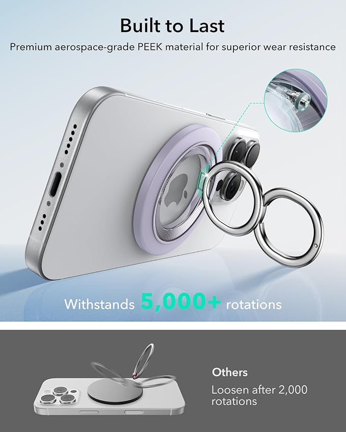 ESR for MagSafe Phone Grip, Dual-Side Magnetic Phone Grip,360° Adjustable Thin Magnetic Ring Holder Stand,for iPhone 17 16 15 14 13 12, Samsung,All Phones, MagSafe Accessories (2 Metal Rings Included)