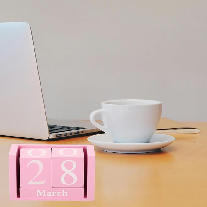 YOKIVE Wooden Block Perpetual Calendar for Desk, Wood Month Date Display Blocks, Great for Daily Desktop Shop Bar Desk Decor (Black)