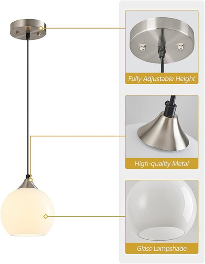 Milky Luster Glass Pendant Lights Kitchen Island Globe Pendant Light Fixtures Modern Pendant Lighting for Bedroom Living Dining Room Light Fixture (5.9 in, 1 Pack)