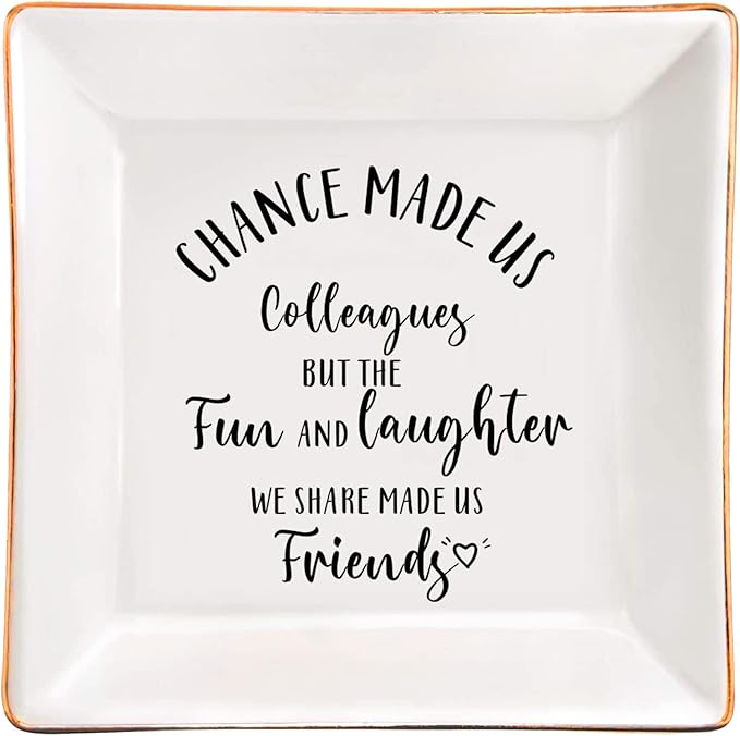 SUNBMO Ceramic Jewelry Trinket Dish for Colleagues - Chance Made Us Colleagues, Bff Friendship Keepsake for Women Coworkers, Leaving Goodbye Going Away Gifts for Coworkers