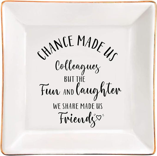 SUNBMO Ceramic Jewelry Trinket Dish for Colleagues - Chance Made Us Colleagues, Bff Friendship Keepsake for Women Coworkers, Leaving Goodbye Going Away Gifts for Coworkers