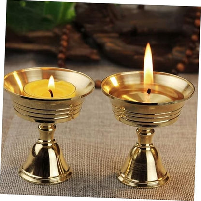 Artibetter 2pcs Brass Ghee Lamp Holder Decor Gold Decor Stands for Decoration Tea Light Candle Holder Buddhist Tealight Holders Gold Utensil Copper Altar Decors Cup Cup