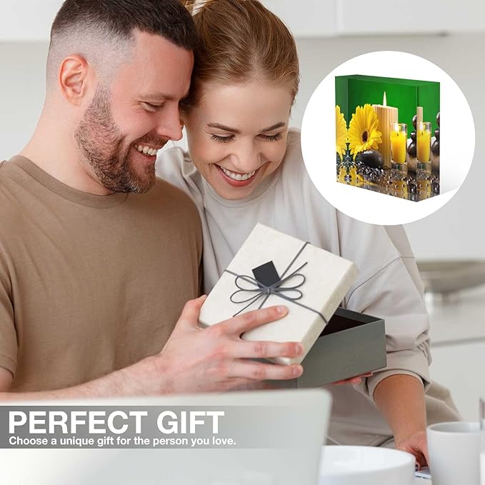 Square Desktop Ornaments Sunflower,Candles Pebble on The Water Acrylic Appreciation Presents for Coworkers - Supervisor Presents for Women - Thank You Teacher Presents