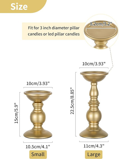 2 Pcs Gold Pillar Candle Holders, Gold Candlestick Most Ideal for 3" Pillar Candles, Gifts for Wedding, Party, Home, Spa, Reiki, Votive Candle (2 x S)