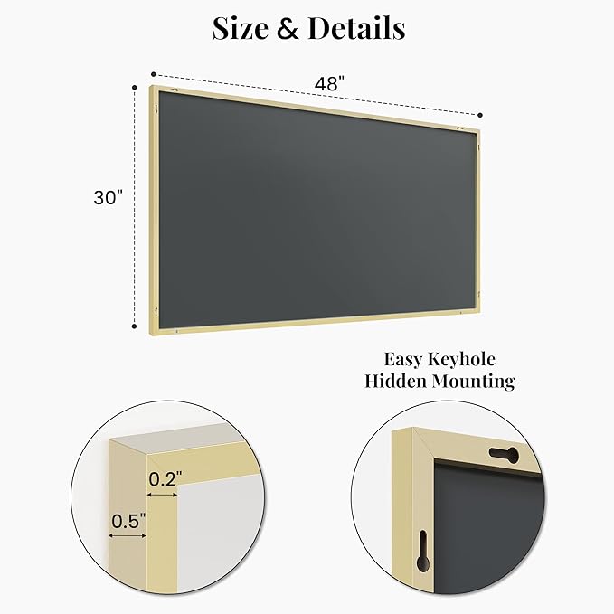 30"x48" Gold Bathroom Mirror, Metal Framed Vanity Mirror for Wall, Large 48"x30" Horizontal Mirror Over Sink, Modern Luxe Decor, Flush Mount