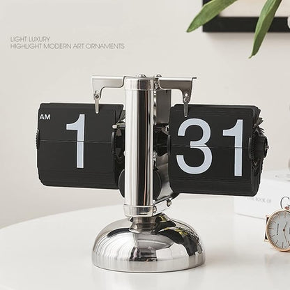 Tyenaza Flip Desk Clock, Digital Flip Down Clock, Retro Minimalist Single Foot Mechanical Auto Flip Clock Desk Clock for Home Livingroom(Black)