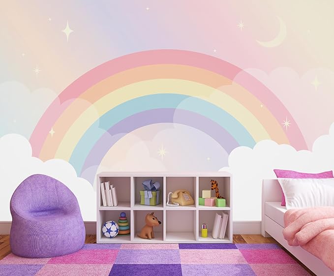 Rainbow Wallpaper for Girls Bedroom Kids Wallpaper Murals for Nursery（Not Peel and Stick）