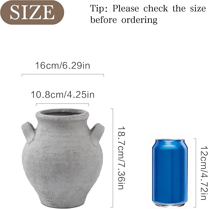 Ceramic Flower Vase, 7.36 Inch Rustic Farmhouse Vases Decorative Vintage Vase for Home Decor Table Living Room Kitchen Bedroom Shelf Mantel Wedding Centerpiece
