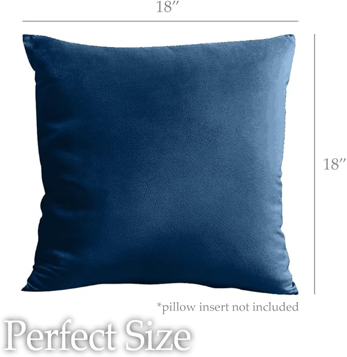 lalaLOOM Velvet Throw Pillow Covers, Set of 2, 18x18 Decorative Square Pillows Home Decor, Soft Accent Cases, Silky Machine Washable Pillowcases for Sofa, Couch, Bedroom, Living Room, Dark Blue