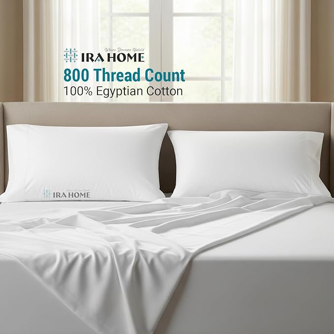 100% Egyptian Cotton Cushion Covers 28x28 Inch, 800 Thread Count – Decorative Pillow Covers for Sofa, Bed & Office - Soft, Durable, Breathable Luxury Throw Pillowcases – Pack of 2, White