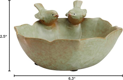 MyGift Decorative 2 Birds Garden Design Ceramic Green Serving Bowl/Jewelry Tray/Candy & Nut Dish