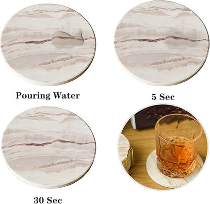 6Pcs Drink Coasters with Holder, Round Marble Style Ceramic Drink Coaster, Absorbent Coaster Set for Home Decor Tabletop Protection, Suitable for Kinds of Cups, Housewarming Gift, 4 Inches