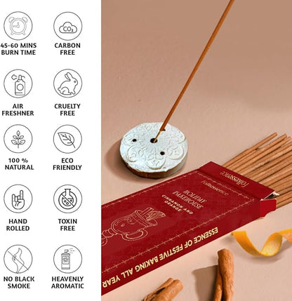 Folkulture Incense Sticks with Holder (100 Sticks)| Cinnamon & Orange Incense Stick for Meditation, Cleanse to Negative Energy | No Charcoal,Organic,Non Toxic, 45 Mins, Long Burning Insence-Sticks