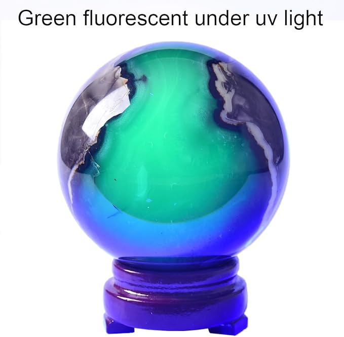 JIC Gem 2.7-3.1 inch(70-80mm) Large Volcanic Agate Crystal Sphere Quartz Crystal Ball with Stand Healing Ornament Witchcraft Meditation Decor