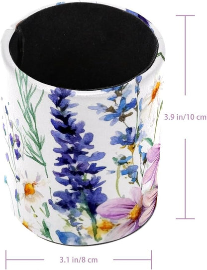 Wildflowers Purple Bluebell Sage Chamomile with Butterflies Pen Holder for Desk, Round Pencil Cup Desktop Stationery Organizer for Home Office School Desk Brushes Storage