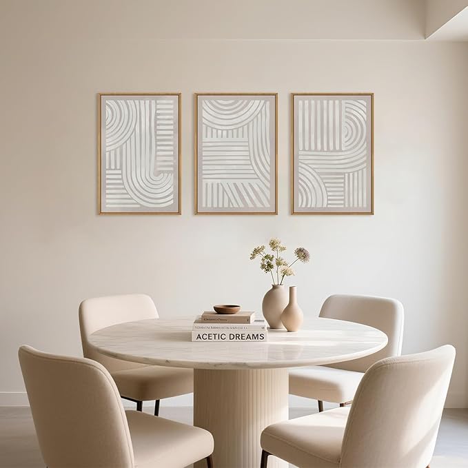 Large Abstract Neutral Geometric Framed Canvas Wall Art,Boho Minimalist Shapes Wall Decor,Modern Lines Artwork,Mid Century Arch Art Print for Living Room,Bedroom,Office- 16"x24"x3