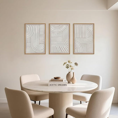 Large Abstract Neutral Geometric Framed Canvas Wall Art,Boho Minimalist Shapes Wall Decor,Modern Lines Artwork,Mid Century Arch Art Print for Living Room,Bedroom,Office- 16"x24"x3