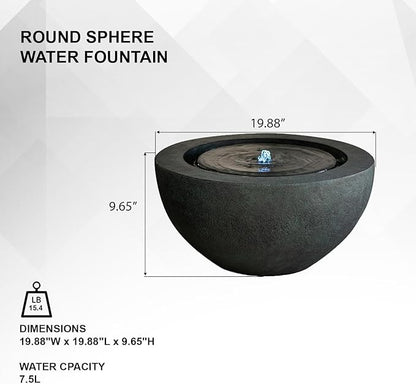 Xbrand 19.8" W Round Polyresin Indoor/Outdoor Sphere Fountain w/LED Light, Dark Green