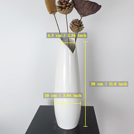 12Inch Tall White Ceramic Flower Vases,Home Decor Vase for Pampas Grass,Modern Textured Vases for Living Room Decorations,Shelf,Table Centerpieces,Farmhouse Small Ceramic Vase
