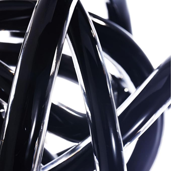Luxury Lane Hand Blown Infinity Knot Sommerso Decorative Glass Ball for Bowls Home Decor 6 inch Tall Orbit Centerpiece Table Decoration Sculpture Black