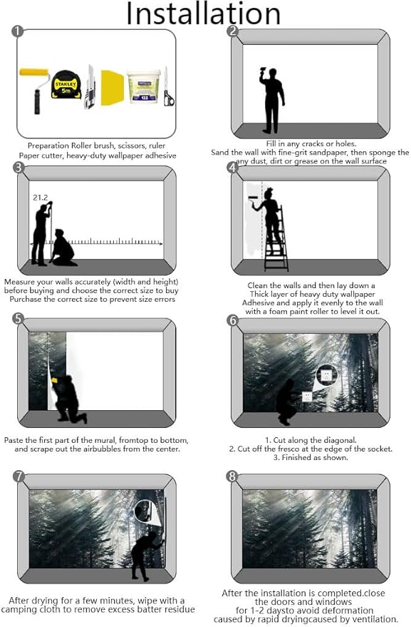 Forest in The Fog Wall Mural, Forest Wall Sticker Wallpaper, Non-self-Adhesive Wall Decorations（Non-self-Adhesive）