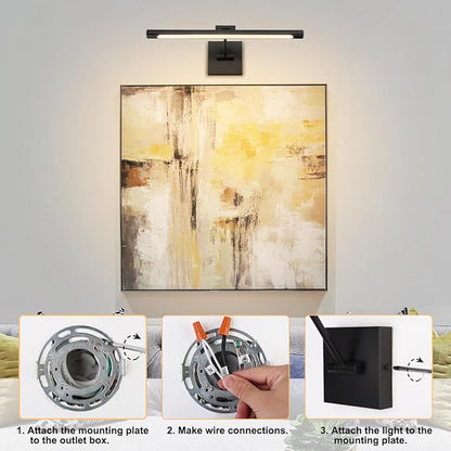 LED Picture Light for Paintings, Black Adjustable Art Light for Wall, 16.54inch 9W LED Wall Sconces Wall Light for Display Art Work, Dimmable Hardwired 3000K Warm White CRI90+