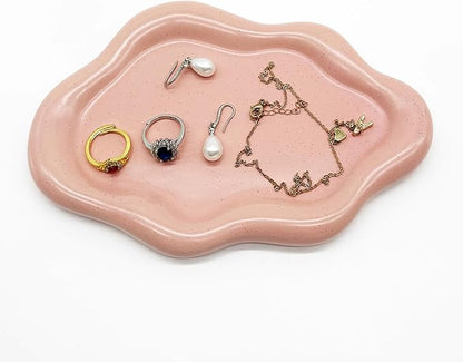 Ceramic Jewelry Tray, Jewelry Dish for Women, Small Ring Dish, Pink Cloud Tray Nightstand Decor Jewlery Plate Ring Holder Dish, Gift for Mom Trinket Tray Jewelry Bowl for Keys, Perfume,Candles