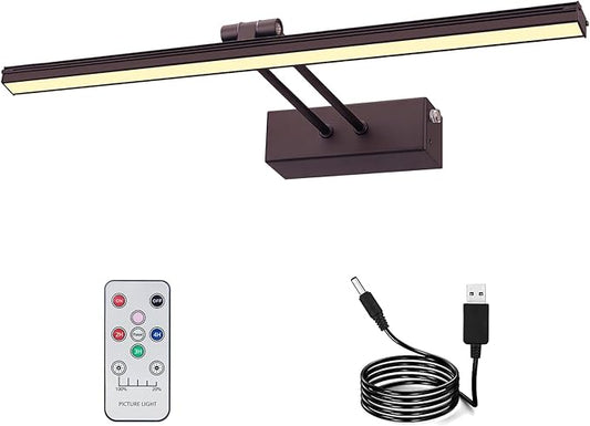 FUNCHDAY Picture Light,Battery Art Lights for Wall,Wireless Remote Painting Light with Timer and Dimmable,16”Metal Display Lighting for Artwork,Portrait,Gallery-Bronze