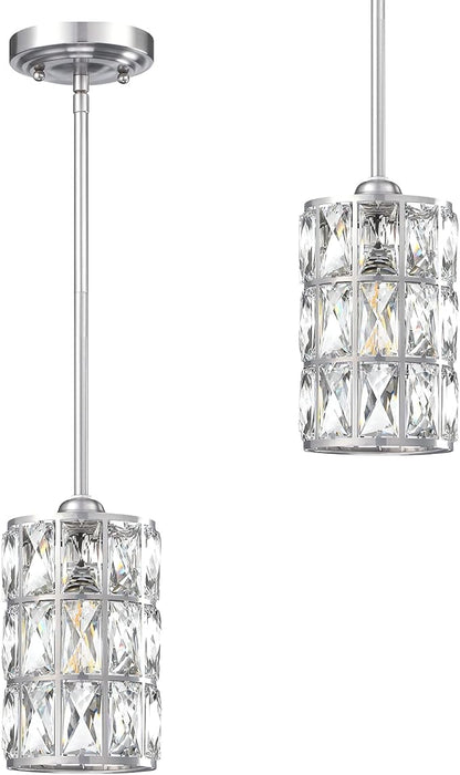 2 Pack 1 Light Hanging Kitchen Island 5" Crystal Pendant Light Modern Pendant Light Fixture Brushed Nickel Finish with Crystal Shade for Bar,Dining Room,Corridor,Living Room Over Sink