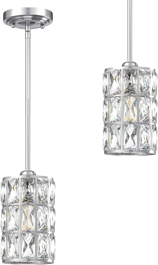 2 Pack 1 Light Hanging Kitchen Island 5" Crystal Pendant Light Modern Pendant Light Fixture Brushed Nickel Finish with Crystal Shade for Bar,Dining Room,Corridor,Living Room Over Sink