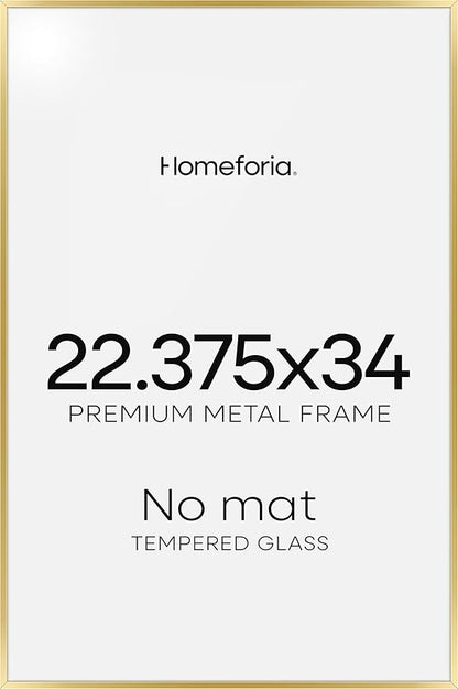 Homeforia 22.375x34 Gold Puzzle Frame, High End Metal 22.375 by 34 Picture Frames without Mat, 34 x 22.375 Thin Poster Frame for Wall, 22.375by34 Puzzle Photo Frame, Tempered Glass, Wall Kit, Set of 1