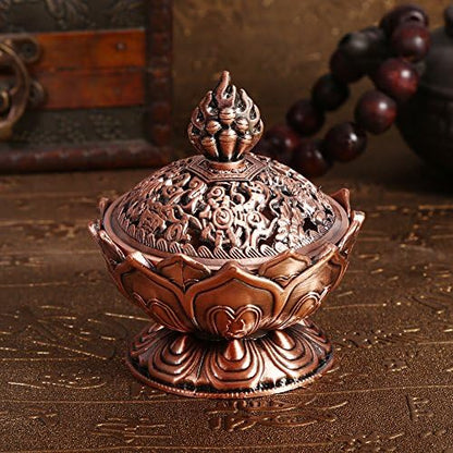 Lotus Incense Holder Lotus Flower Shaped 9 Holes Mini Vintage Incense Cover for Stick and Cone Incense ((Red Bronze))