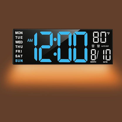 TrophyRak 16" Large Digital Wall Mount Clock, Count Down Timer, Alarm, Big LED, RGB Color, DST, Temperature for Living Room Classroom Desk, Wall, Xmas, Birthday Gift for Senior Mom Dad, Blue White