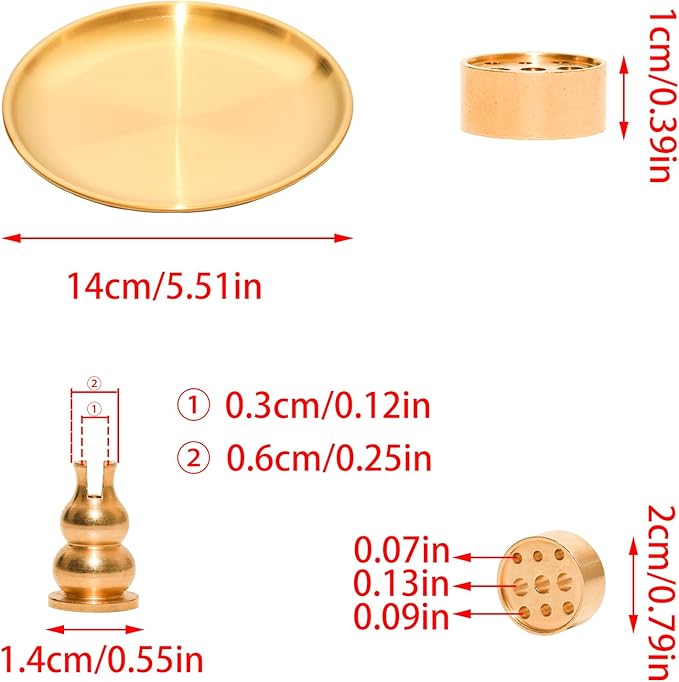 3 in 1 Incense Burner,5.51 Inch Incense Holder Set for Incense Sticks,Coil Incense and Incense Cones,Multi-Functional, Ash Catcher, Easy to Clean, Gourd-Shaped Tray（Gold）