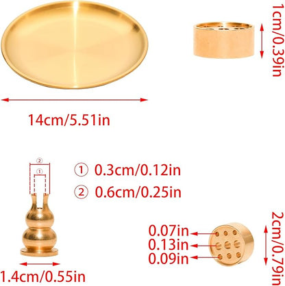 3 in 1 Incense Burner,5.51 Inch Incense Holder Set for Incense Sticks,Coil Incense and Incense Cones,Multi-Functional, Ash Catcher, Easy to Clean, Gourd-Shaped Tray（Gold）