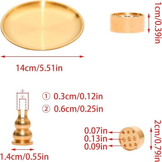 3 in 1 Incense Burner,5.51 Inch Incense Holder Set for Incense Sticks,Coil Incense and Incense Cones,Multi-Functional, Ash Catcher, Easy to Clean, Gourd-Shaped Tray（Gold）