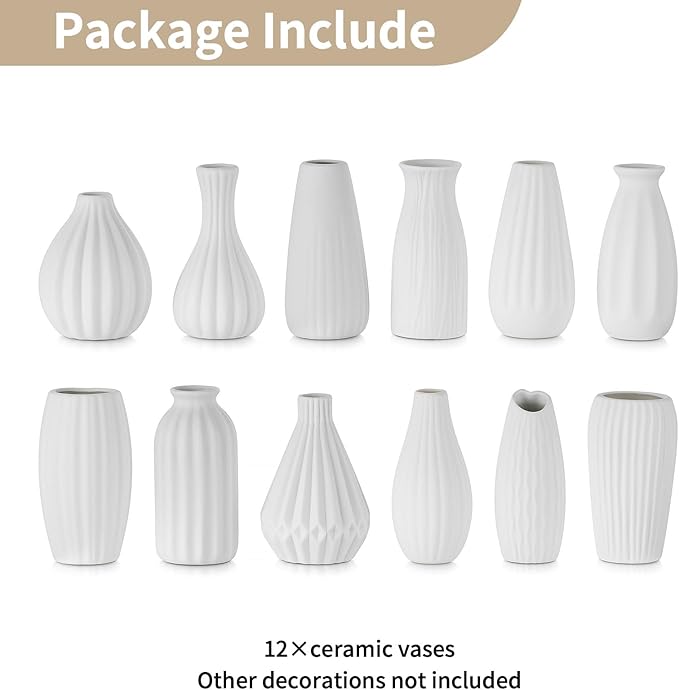 White Ceramic Vase for Table Decor: NUPTIO Small Bud Vases for Flowers - Set of 12 Centerpiece Table Decorations for Wedding Dining Room Christmas Home